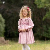 Katherine Johnson Dress Dusty Rose Linen with Mulberry Bow Hand Smocking