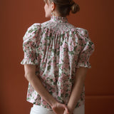 Scholl Short Sleeve Blouse with Generous Gardener Hand Smocking Made with Liberty Carmine Rose Pink Edition 41