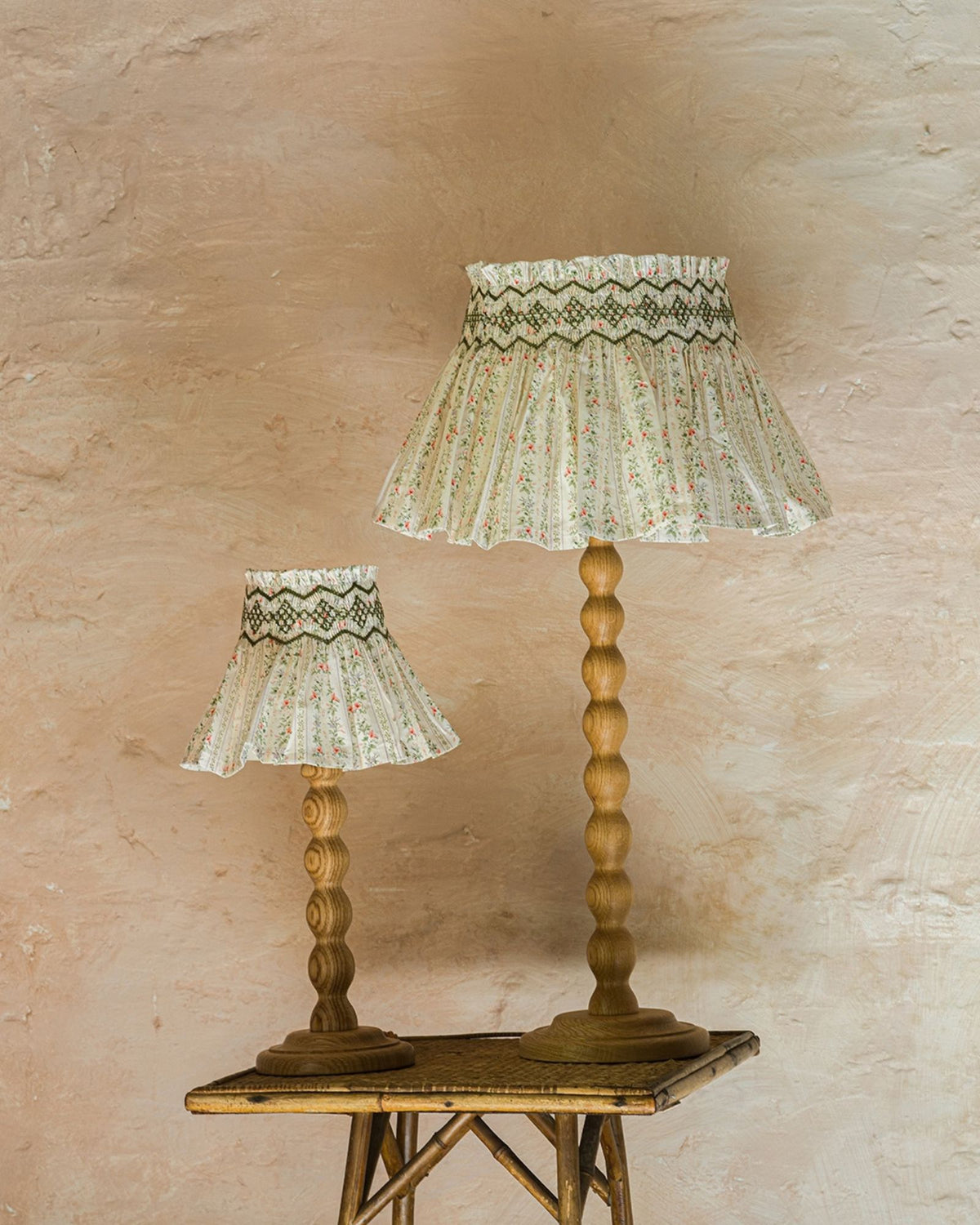 Edit58 x Smock London Elsie Lampshade Secret Garden Trellis with Sage Hand Smocking