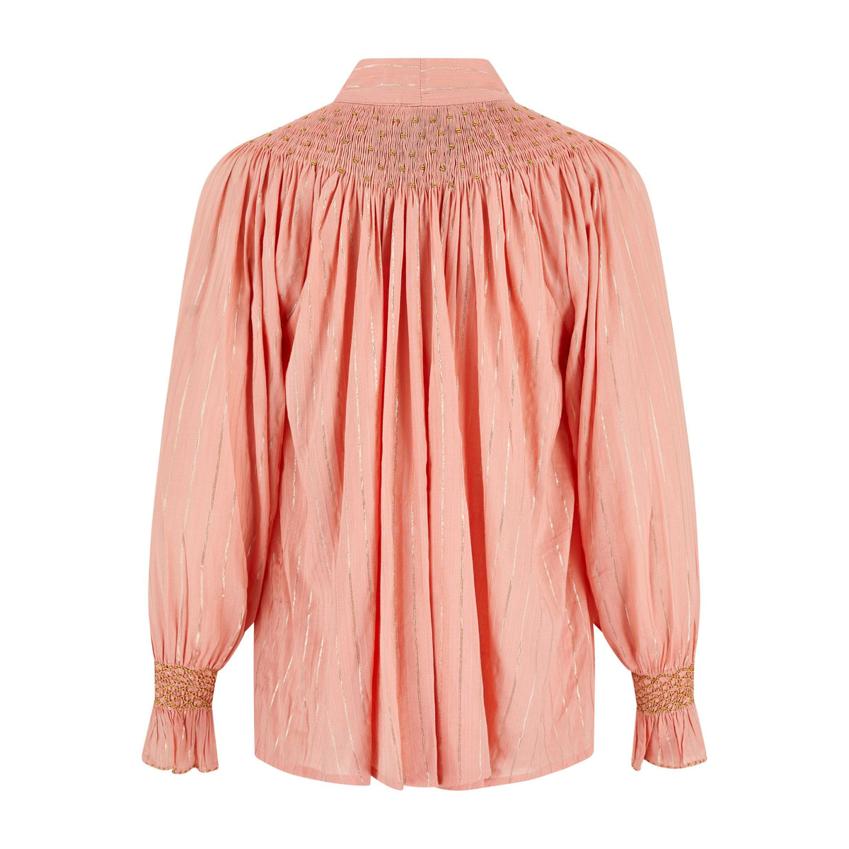 Large Burdett Coutts Pussy Bow Blouse Golden Girl Stripe with End of the Rainbow Hand Smocking Edition 1
