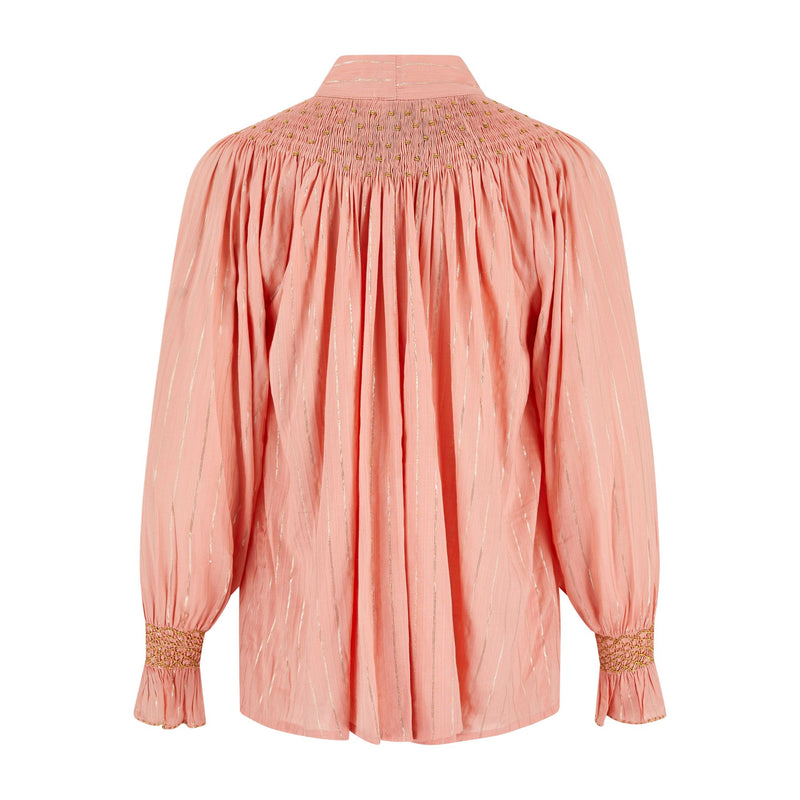 Small & Large Burdett Coutts Pussy Bow Blouse Golden Girl Stripe with End of the Rainbow Hand Smocking Edition 1