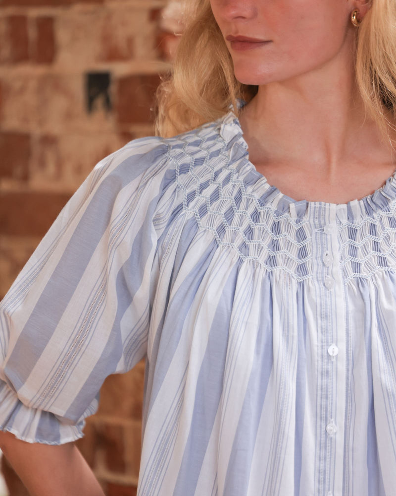 Cleopatra Blouse Maine Stripe with Seaside Hand Smocking Edition 39