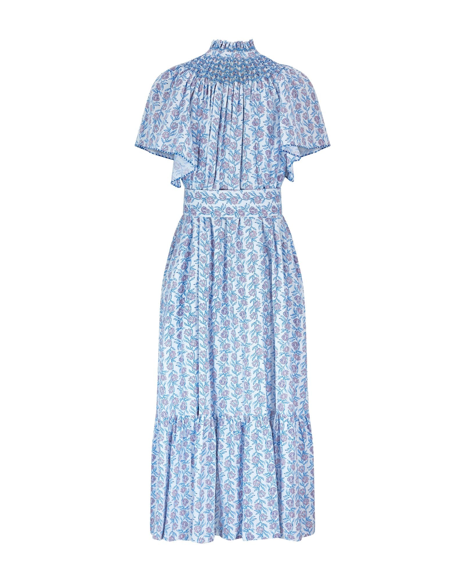 Colette Dress Passionflower Trellis with Delphinium Blue Hand Smocking
