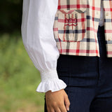 C J Walker Waistcoat Paddington Tartan with Crimson and Navy Hand Smocking Edition 7