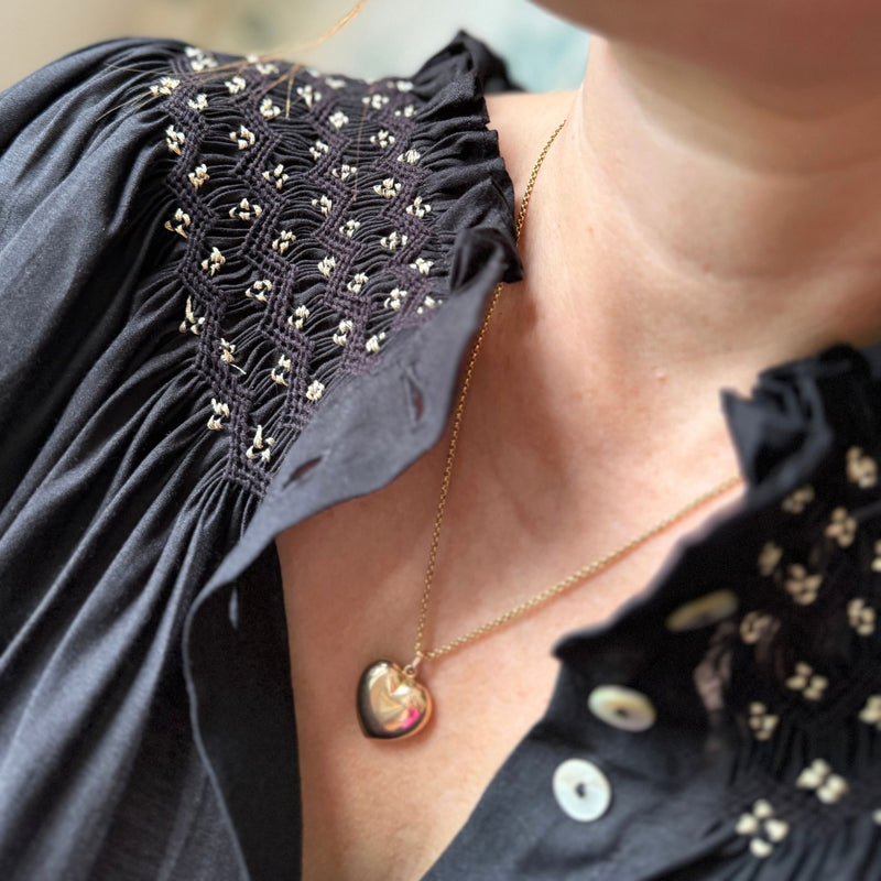 Cleopatra Blouse Obsidian Silk Cotton with All That Glitters Hand Smocking Edition 31