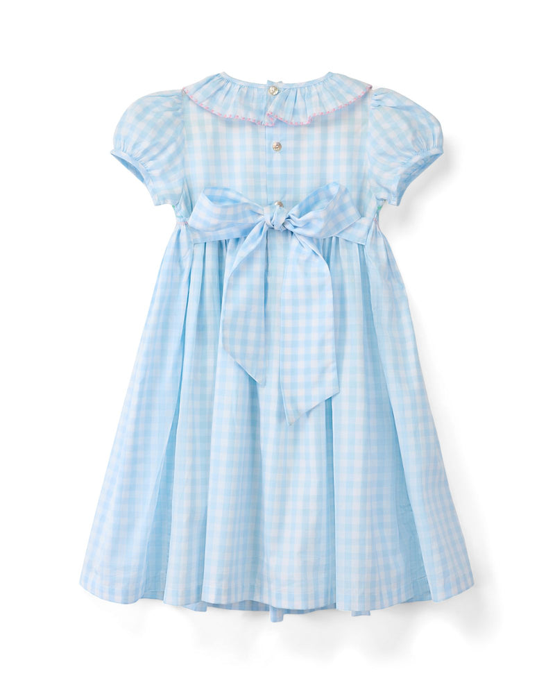 Katherine Johnson Dress Blue Sky Gingham with Rainbow Hand Smocking