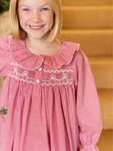 Nightingale Girl's Dress Red Vichy with Snow Bow Hand Smocking