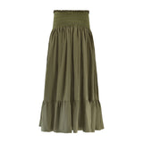 Mary Seacole Women's Skirt Oak Leaf Linen with Moss Hand Smocking