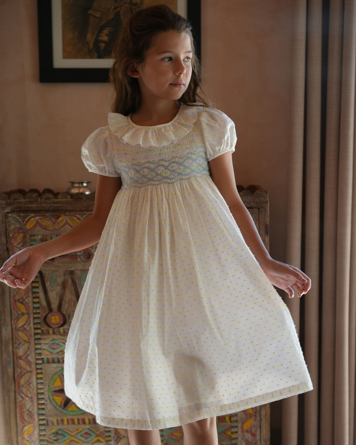 Katherine Johnson Dress Pastel Plumetti with Baby Blue Hand Smocking