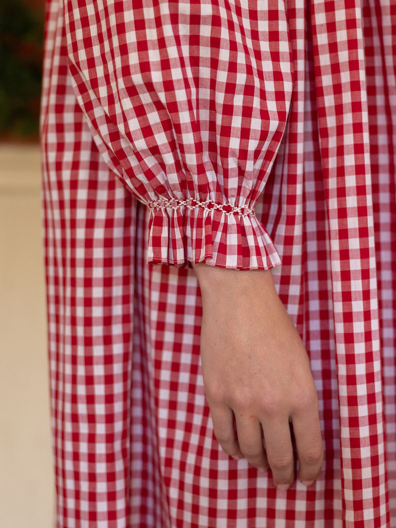 Nightingale Women's Dress Cranberry Gingham with Snow White Hand Smocking