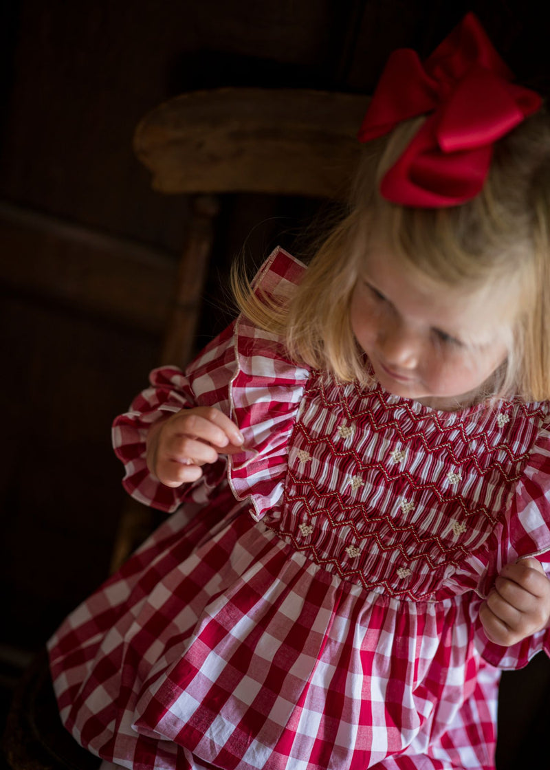 Anna Pavlova Romper Edelweiss Gingham with Precious Heart Hand Smocking