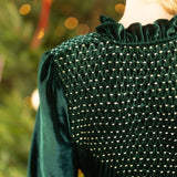 Wu Zetian Women's Dress The Holly and the Ivy Silk Velvet with Starlight Hand Smocking