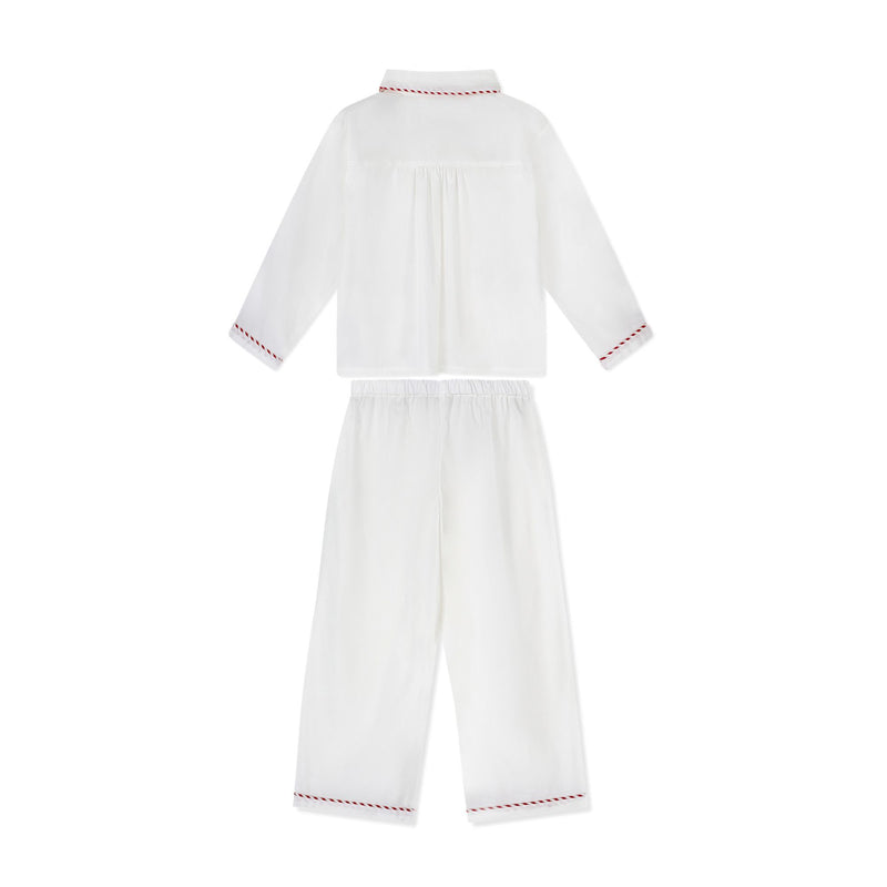 Lilly Parr Pyjamas Moonstone White with Candy Cane Trim and Hand Smocking