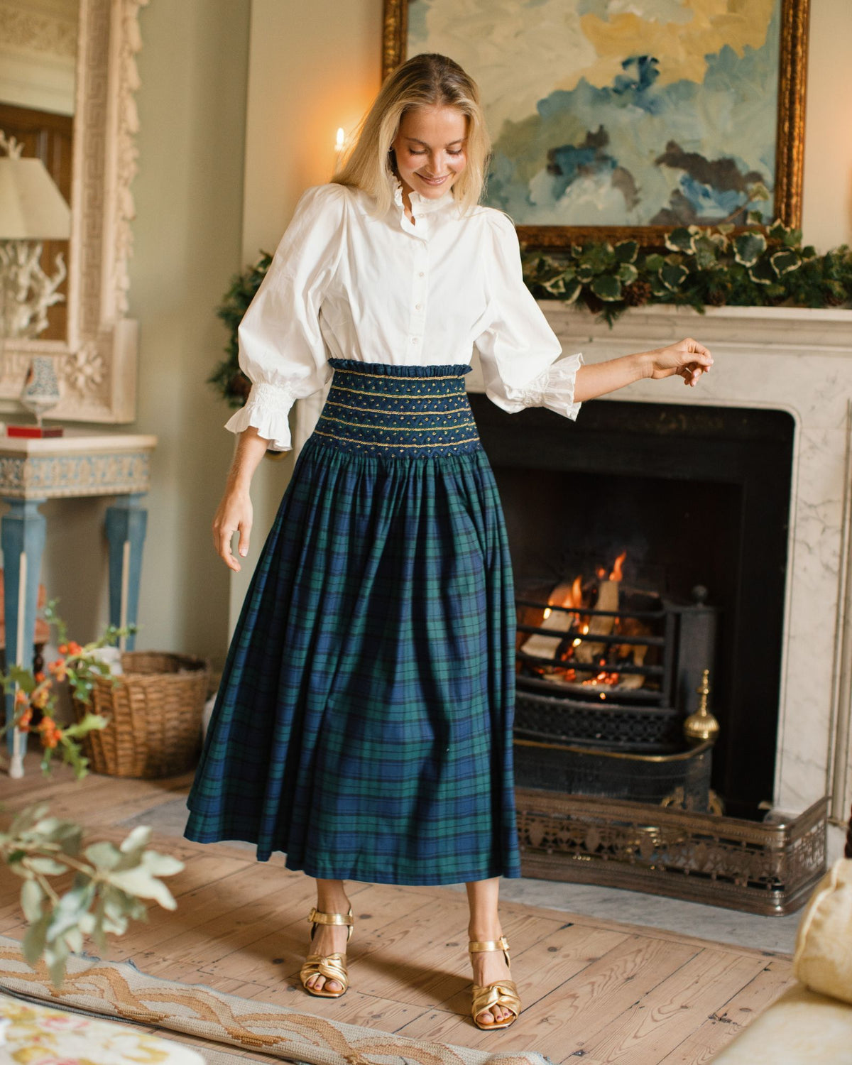 Sullivan Women's Skirt Black Watch Tartan with Royal Navy Hand Smocking