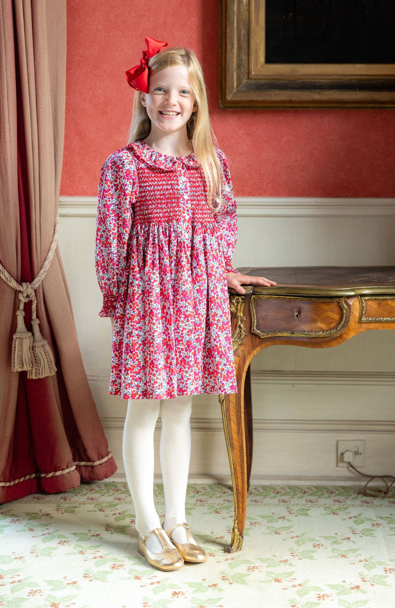 Elizabeth Blackwell Dress with Crimson Hand Smocking made with Liberty Wiltshire Fabric