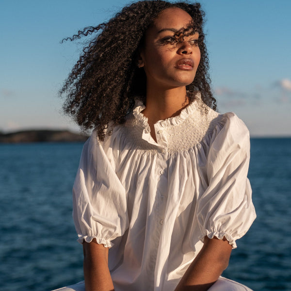 Cleopatra Blouse White with Lily Hand Smocking