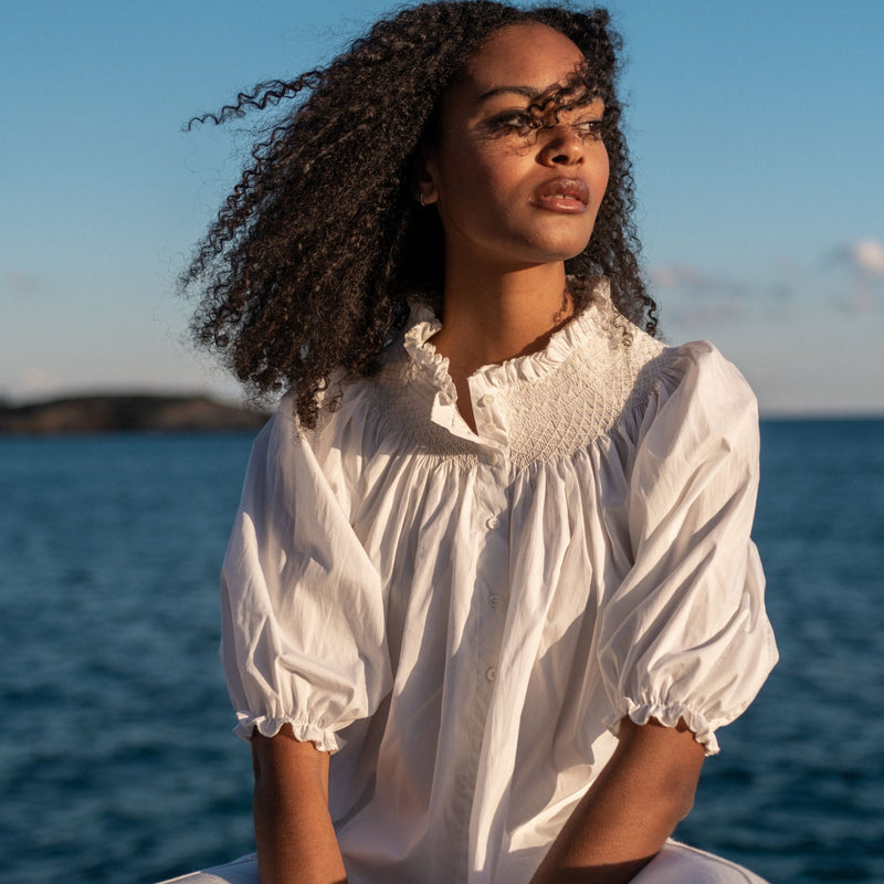 Cleopatra Blouse White with Lily Hand Smocking