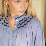 Scholl Blouse Navy Houndstooth with Blackberry Hand Smocking Edition 46