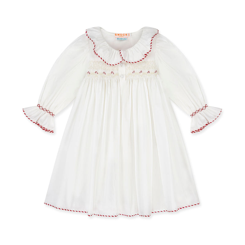Nightingale Girls Dress Moonstone with Candy Cane Hand Smocking