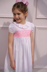 Katherine Johnson Dress Pink Grid Cotton with Strawberrylicious Hand Smocking