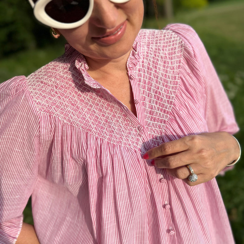 Rosa Parks Blouse Cherry Stripe with Summer White Hand Smocking Edition 8