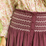 Sullivan Women's Skirt Mulberry Needlecord with Rosehip Hand Smocking