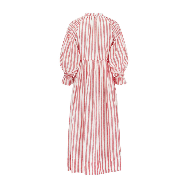 Aloha Wanderwell Dress London Bus Stripe with Milk Hand Smocking