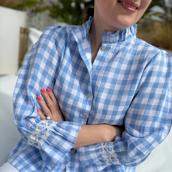 Shelley Blouse Lupin Gingham with Cow Parsley Hand Smocking Edition 9