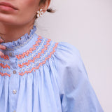 Scholl Blouse Oxford Stripe with Orange Blossom Hand Smocking Edition 62