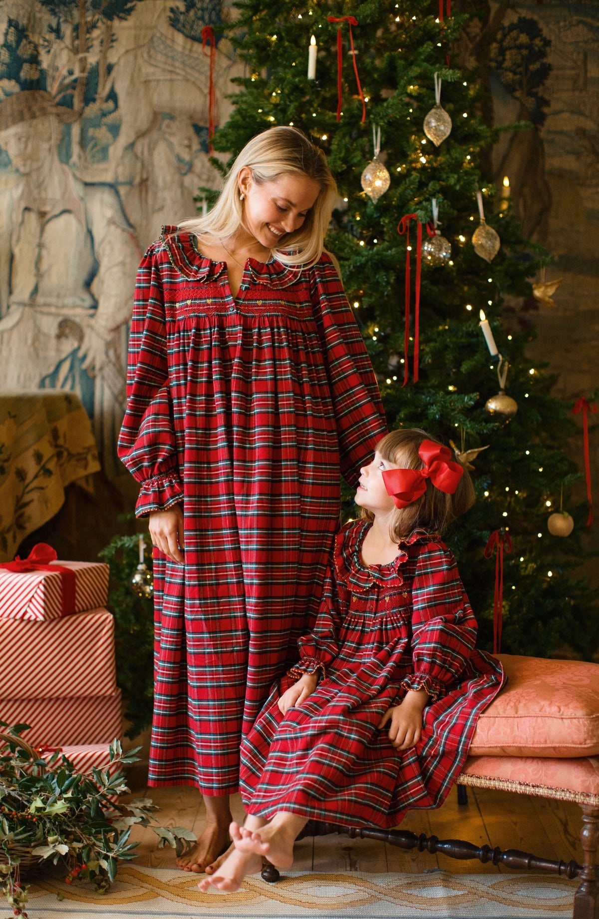 Nightingale Girl's Dress Scott Tartan with Hearts of Gold Hand Smocking