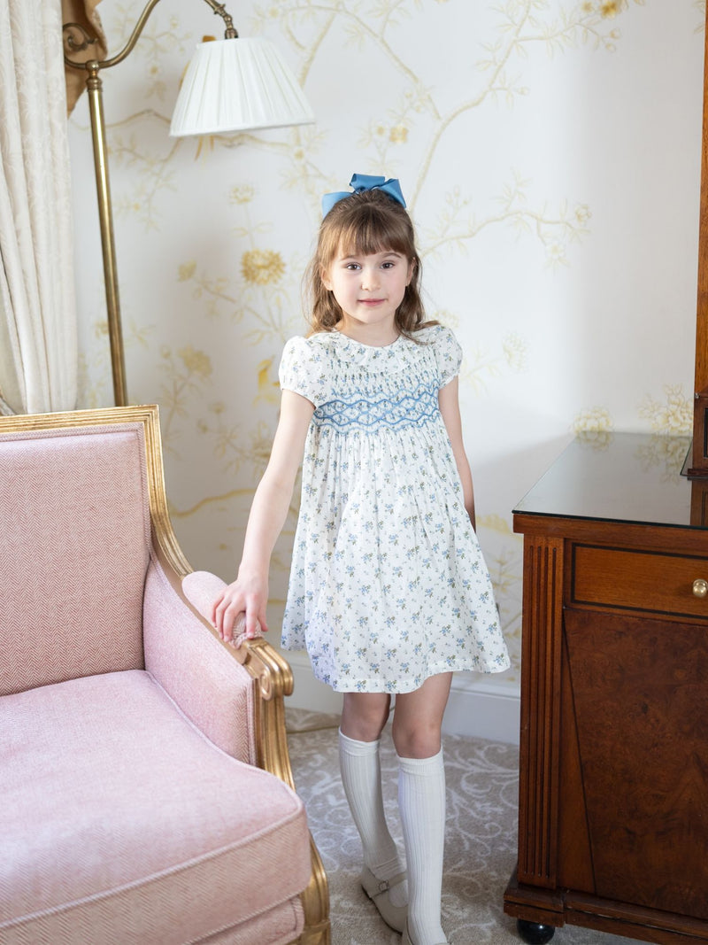 Katherine Johnson Dress Brunnera Blooms with Forget Me Not Hand Smocking