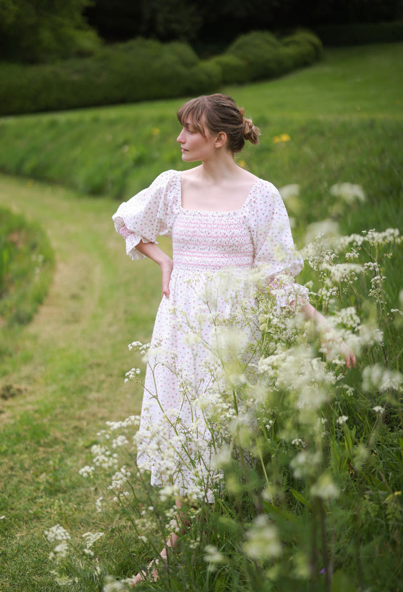 Josefine Butler Dress Rosebud Plumetti with Vintage Rose Hand Smocking