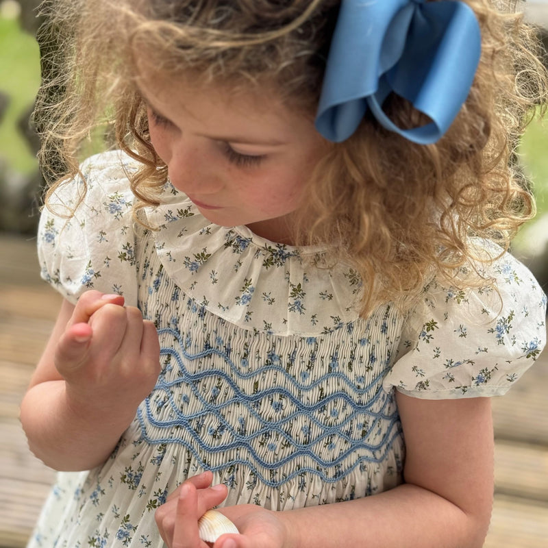Katherine Johnson Dress Brunnera Blooms with Forget Me Not Hand Smocking