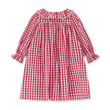 Nightingale Girl's Dress Cranberry Gingham with Snow White Hand Smocking
