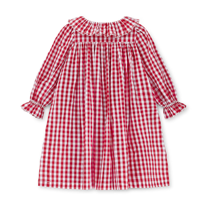 Nightingale Girl's Dress Cranberry Gingham with Snow White Hand Smocking