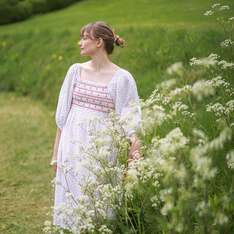 Josefine Butler Dress Bonne Maman Cotton with Cherry Bakewell Hand Smocking