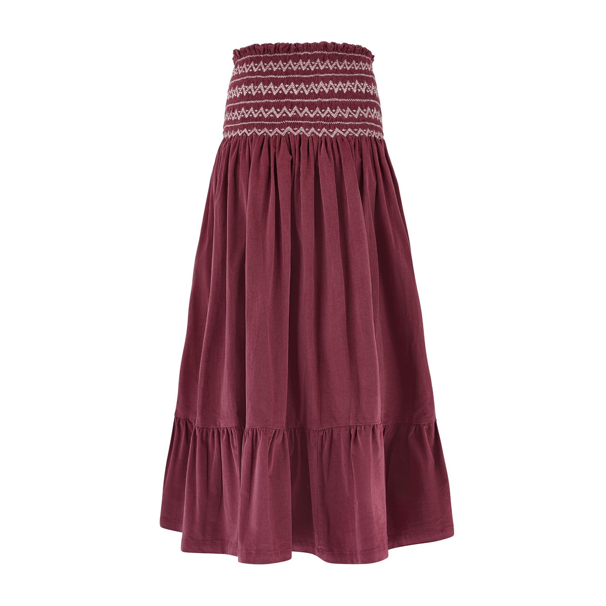 Sullivan Women's Skirt Mulberry Needlecord with Rosehip Hand Smocking