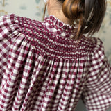 Pom x Smock London Scholl Blouse Mulled Wine Gingham Brushed Cotton with Spiced Cinnamon Hand Smocking Edition 53