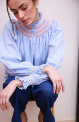 Scholl Blouse Oxford Stripe with Orange Blossom Hand Smocking Edition 62