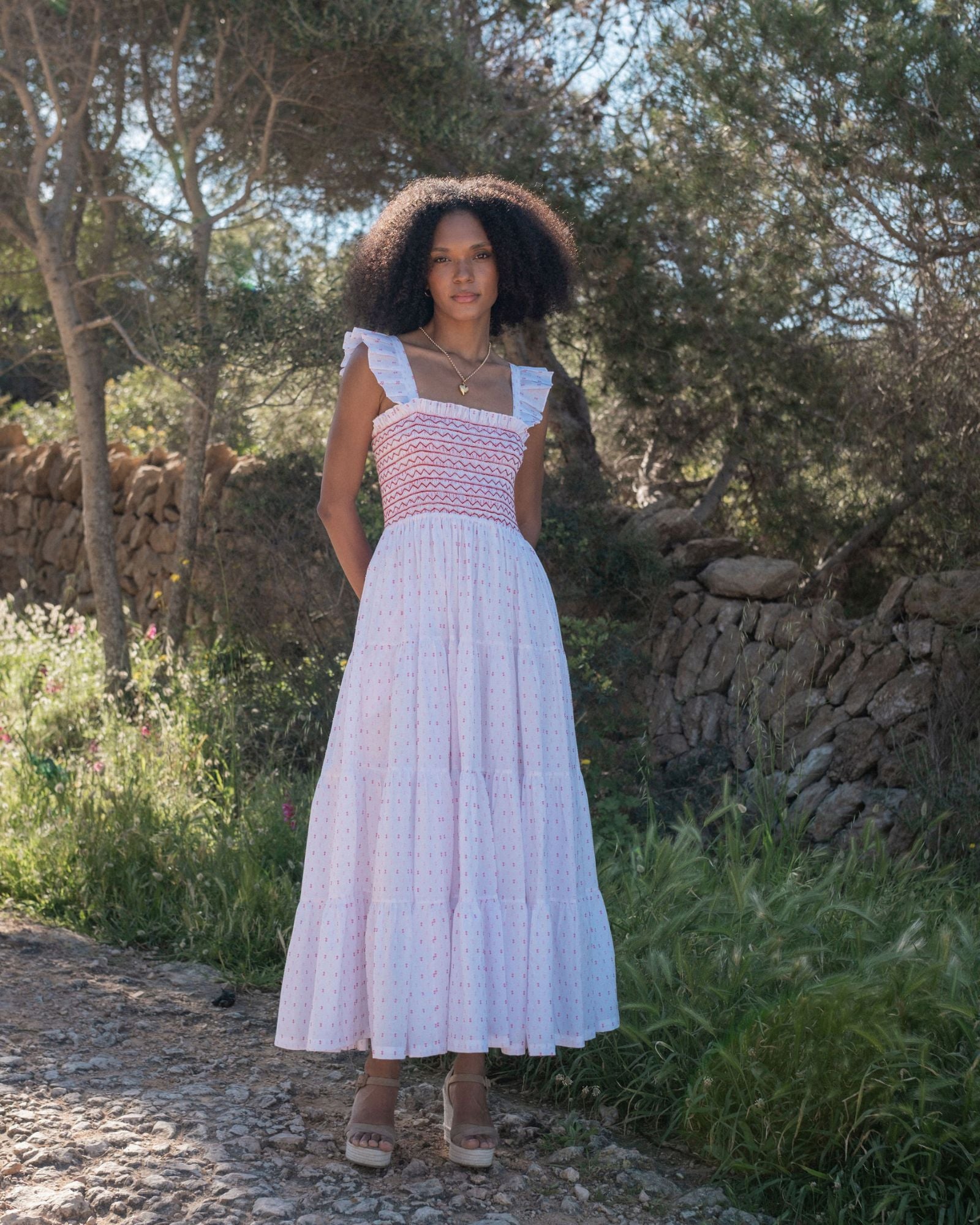 Rachel Carson Dress Cherry Pop Plumetti with Big Love Hand Smocking