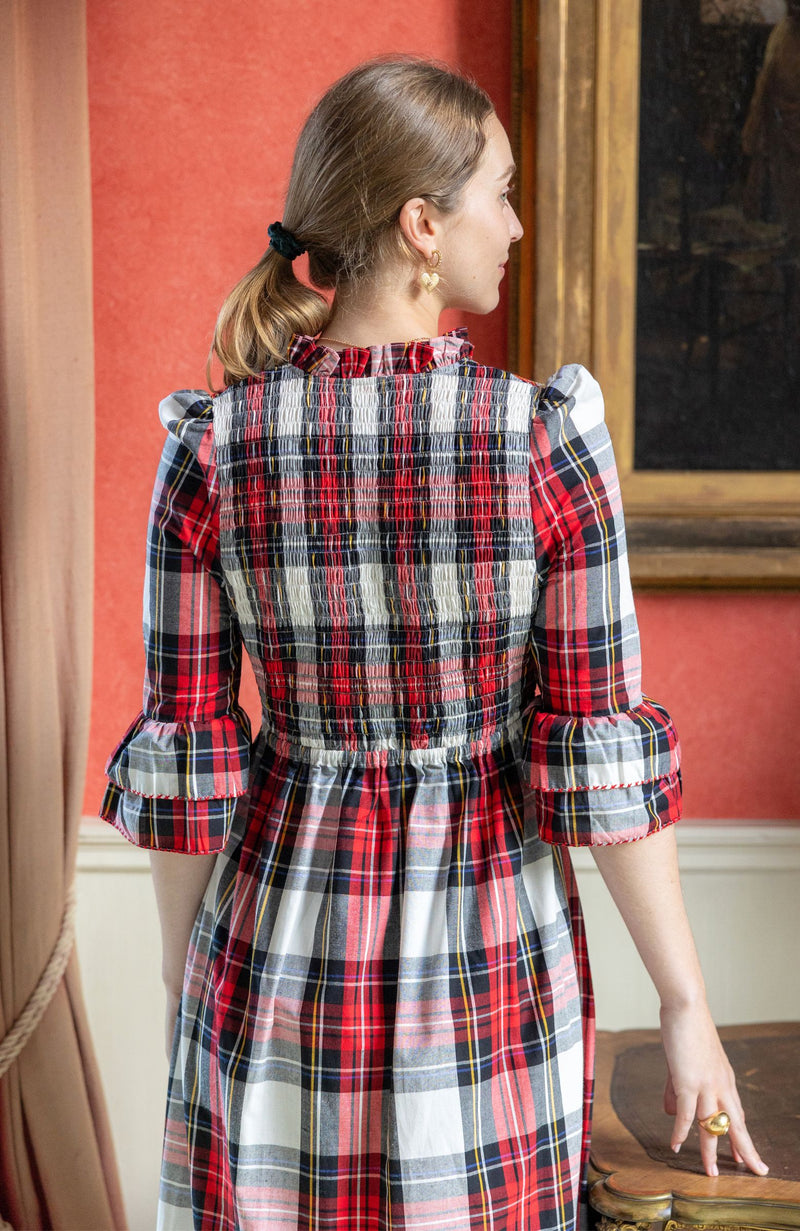 Emmeline Pankhurst Women's Dress Royal Tartan with Sleigh Bell Hand Smocking