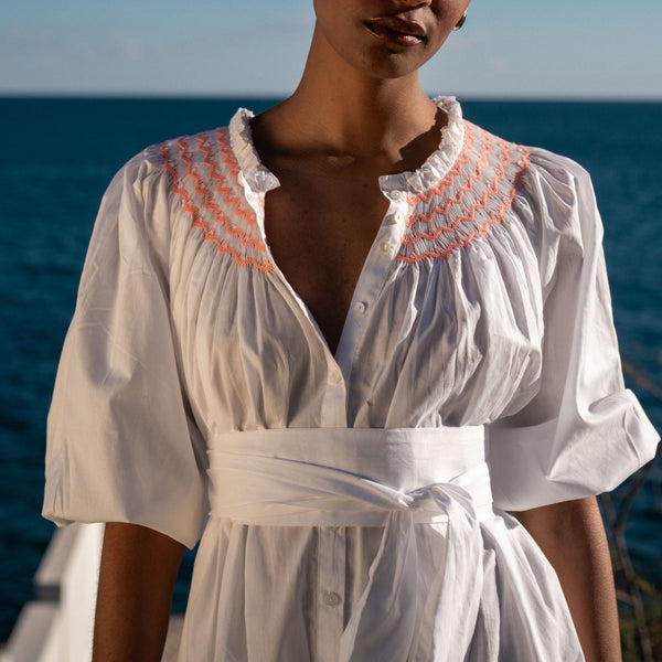 Hypatia Women's Dress with Sour Watermelon Hand Smocking