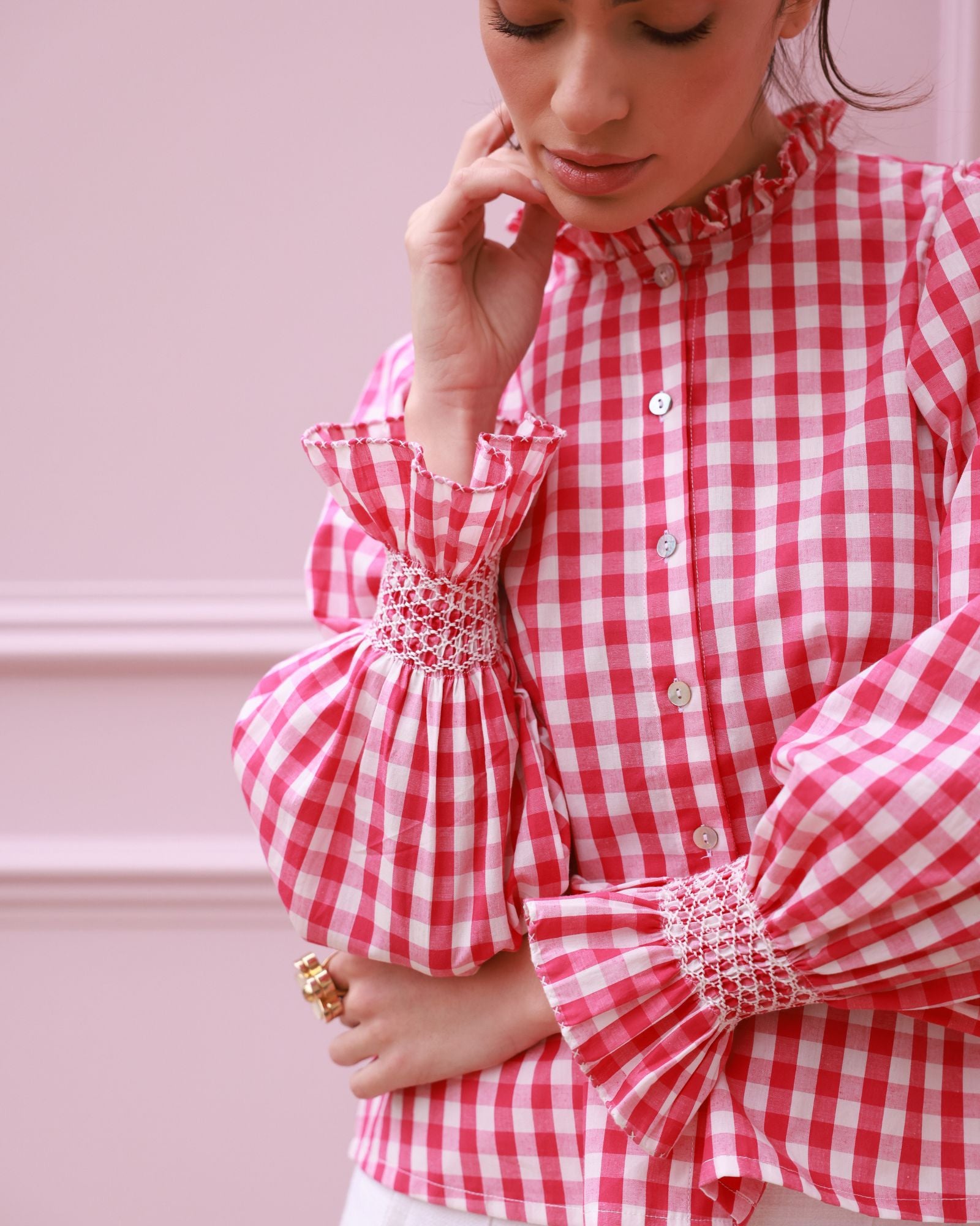 Shelley Blouse Raspberry Gingham with Milk Hand Smocking Edition 20