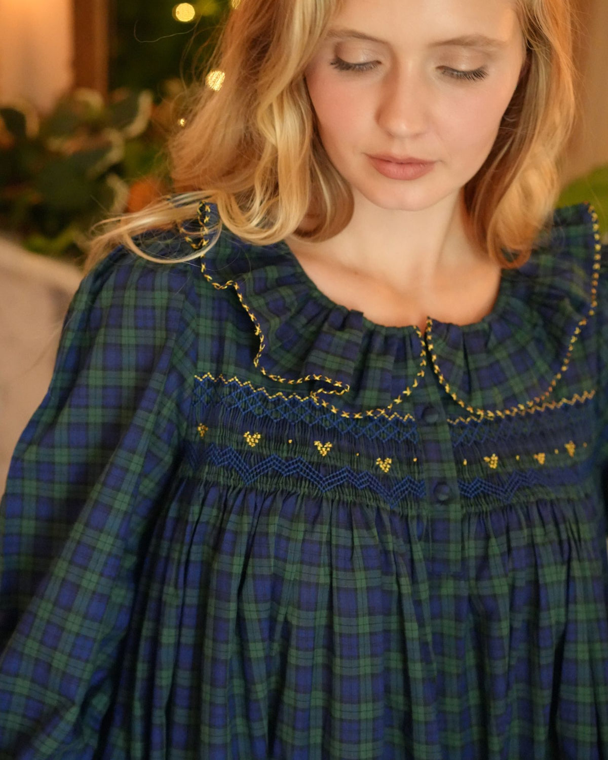 Nightingale Women's Dress Little Black Watch with Golden Locket Hand Smocking