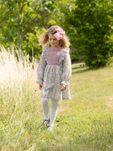 Anna Pavlova Dress Secret Garden Linen with Sweet William Hand Smocking