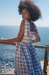 Grace Hopper Dress Summertime Blues Gingham with Coconut Hand Smocking