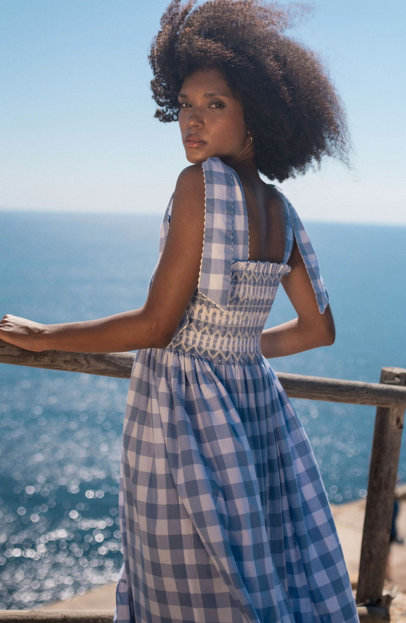 Grace Hopper Dress Summertime Blues Gingham with Coconut Hand Smocking