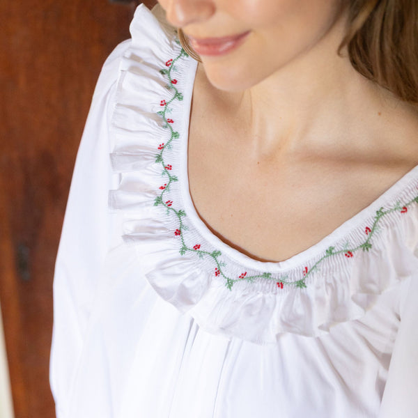 Cassat Women's Dress Moonstone Cotton with Holly Hand Smocking