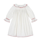 2-3y Samantha Varvel x Smock London Nightingale Girls Dress Moonstone White with Candy Cane Trim and Holly Hand Smocking