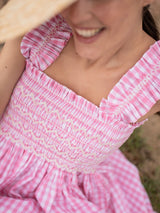 Rachel Carson Dress Tulip Gingham with Snow White Hand Smocking